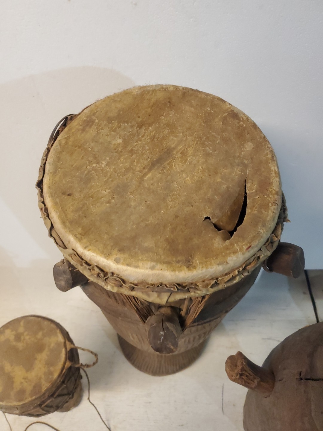 3 Antique Museum Deaquisition Authentic West African Drums
