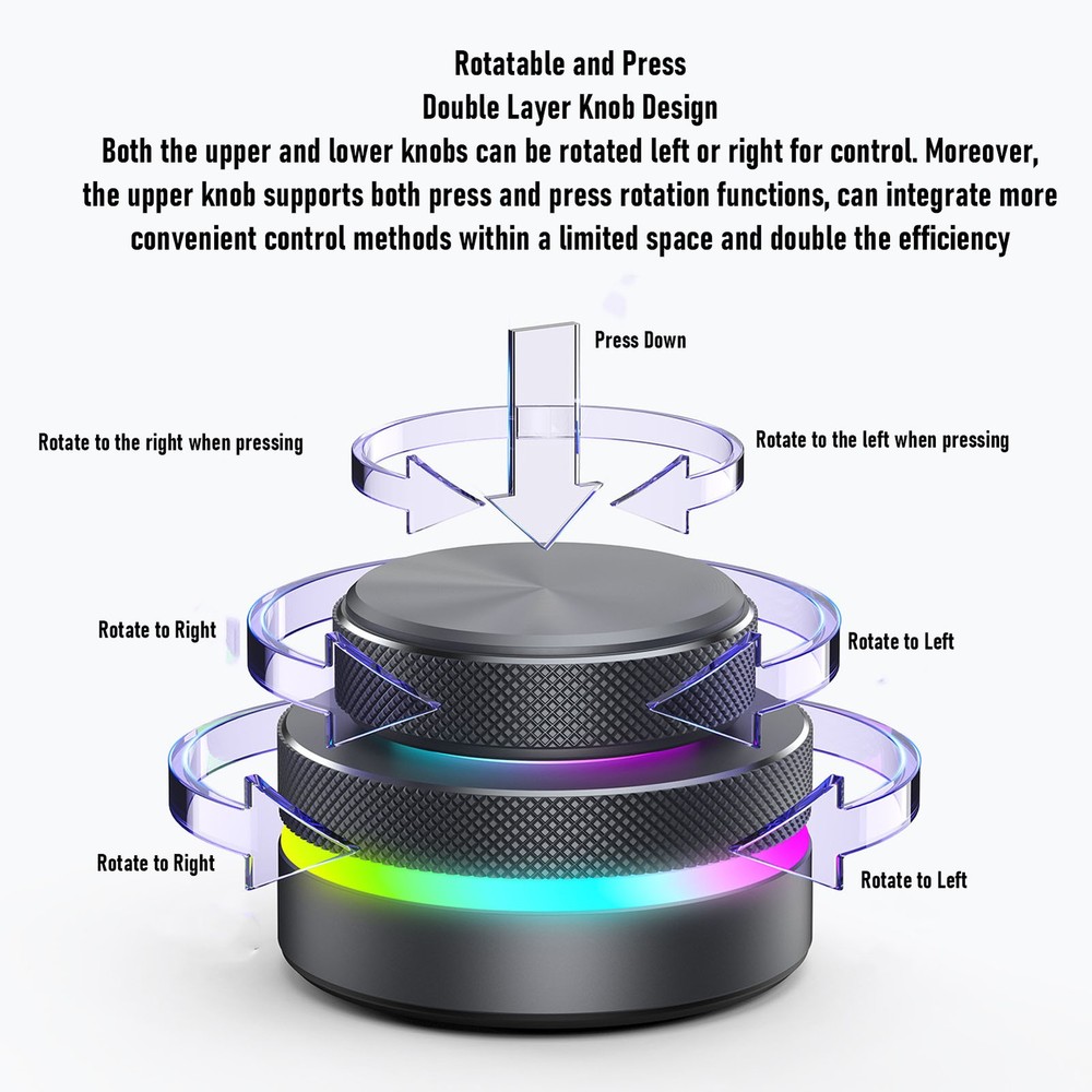 2-Customizable Knob With RGB Light For Volume Control Black