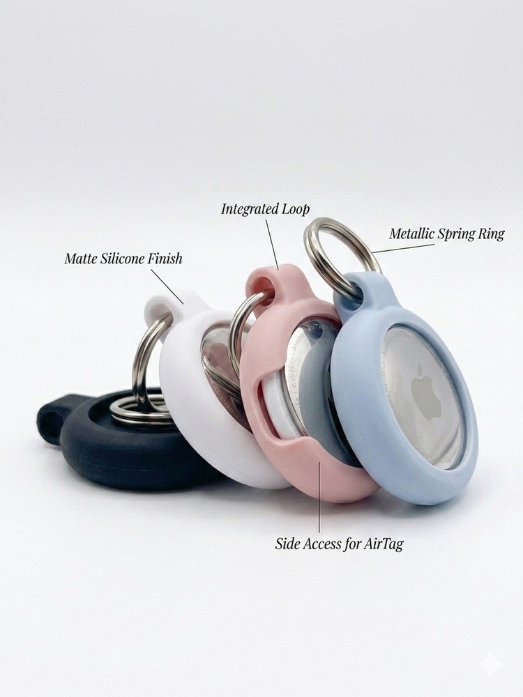 4-Pack Protective Silicone Case for Apple AirTag with Keychain Rings