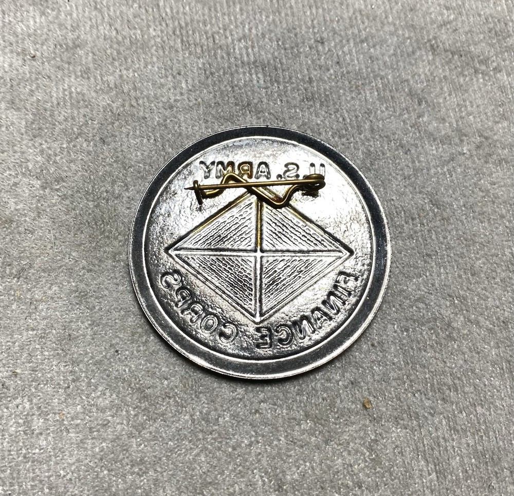 Original WW2 U.S. Army "Finance Corps" Round Tin Badge w/Rear Pin