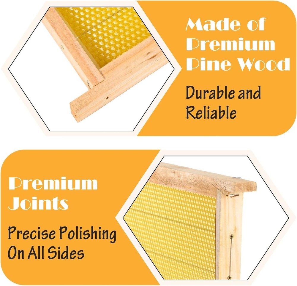 10 Assembled Beehive Frames, Coated Beeswax Foundations for Beekeeping