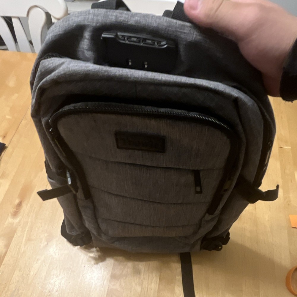 Tzowla Gray Polyester Backpack for 15" Laptop, Padded, USB Port, Solid Pattern