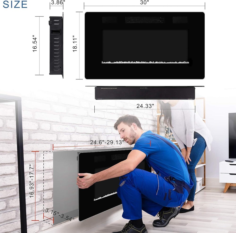 30" Electric Fireplace with Timer/Multicolor Flames/Touch Screen/Remote Control