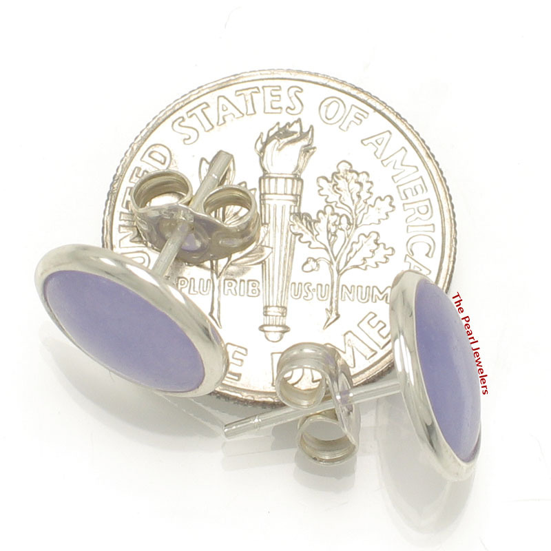 Solid Sterling Silver 925 Lavender Jade Dome Tablet Stud Earrings