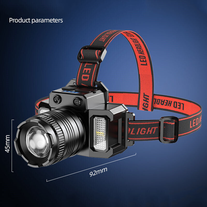 Super Bright Rechargeable LED Induction Headlamp with Work Flashlight Feature