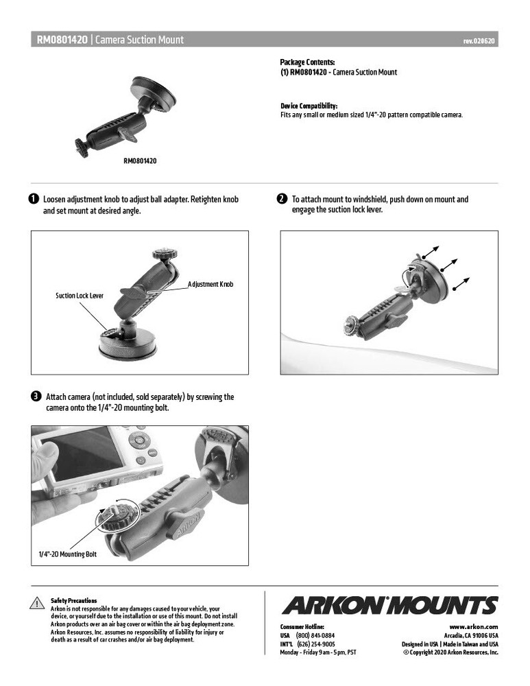 RM0801420 Arkon Robust Gel Suction Windshield Dash Mount for DSLR camera