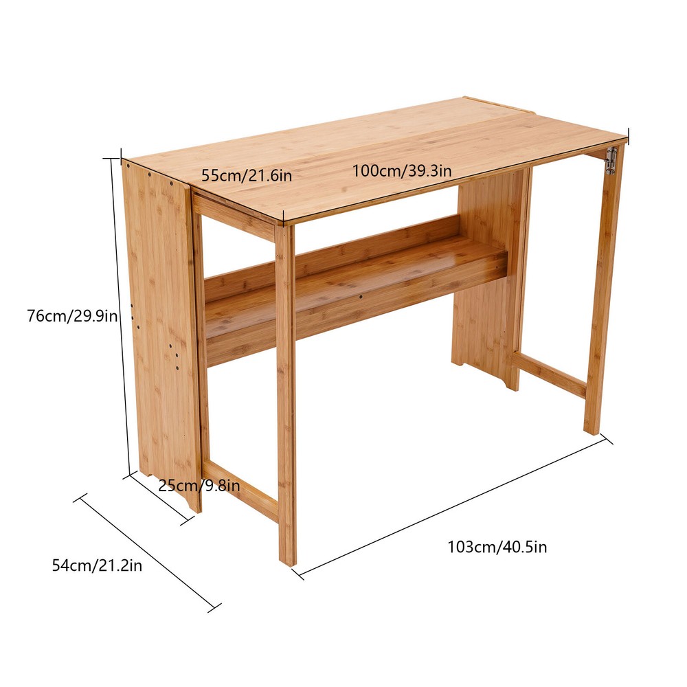 Folding Computer Desk, Modern Writing Table &Storage Shelf Home Office Work Desk