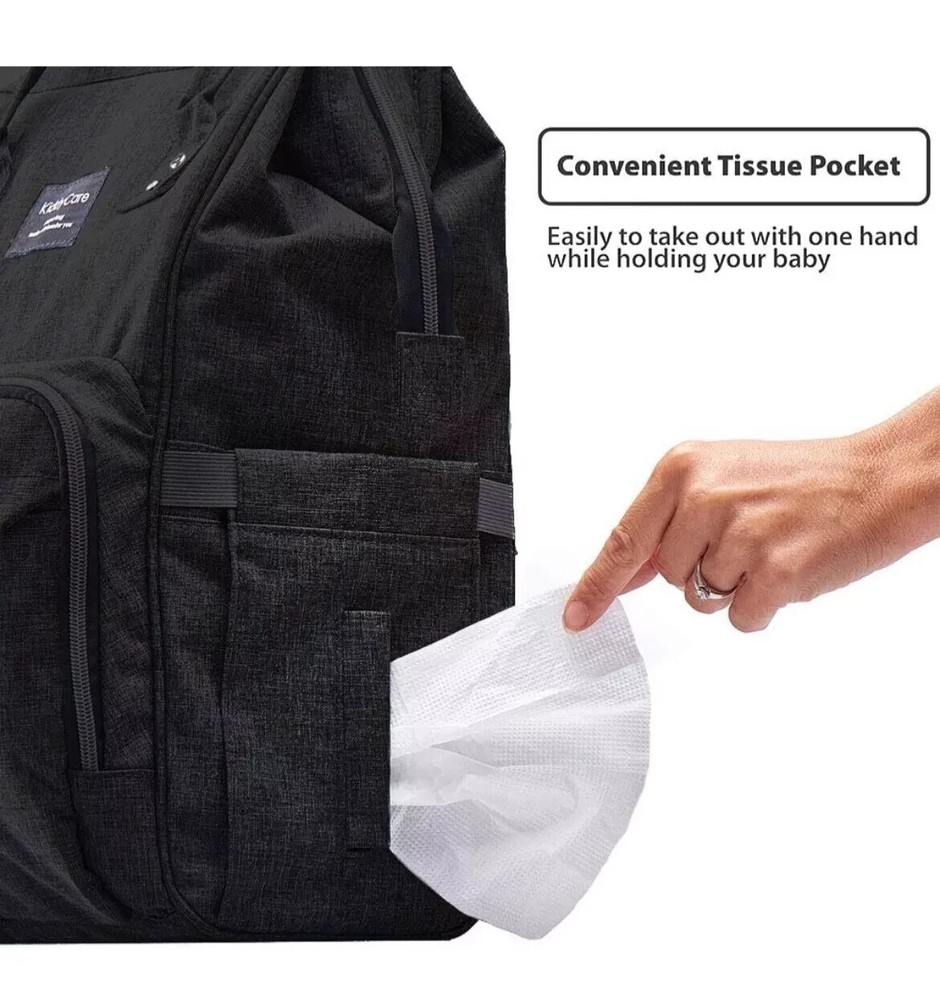 KiddyCare Diaper Bag Backpack + Adjustable Shoulder Straps - Black