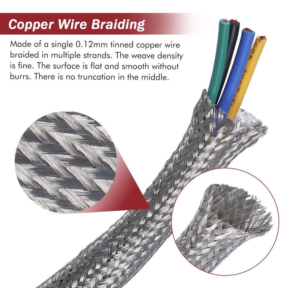 Expandable Cable Sleeve Braided Shield Tinned Copper Wire Ground Strap Lot