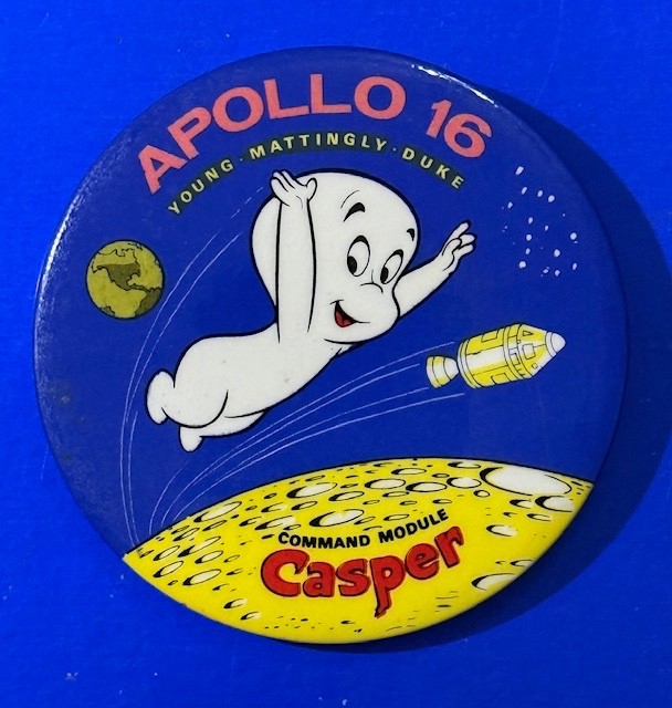 APOLLO 16 COMMAND MODULE CASPER THE FRIENDLY GHOST ICON VINTAGE BUTTON
