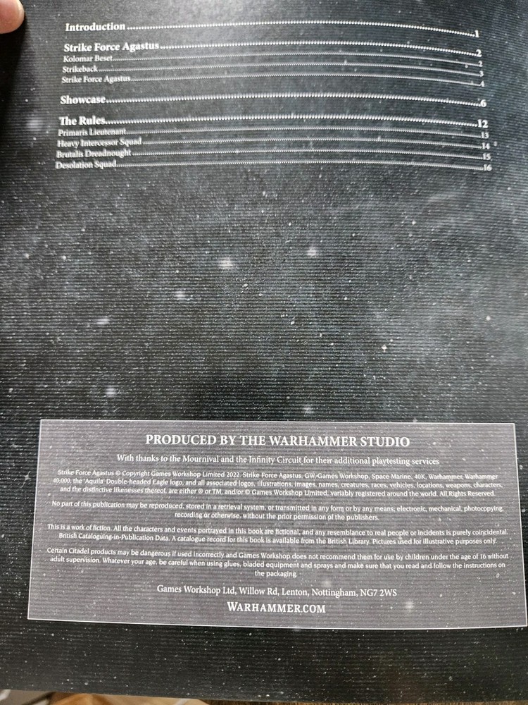 Command Manual & Strike Force Agastus Rulebooks Data Cards Warhammer 40K 9th Ed.