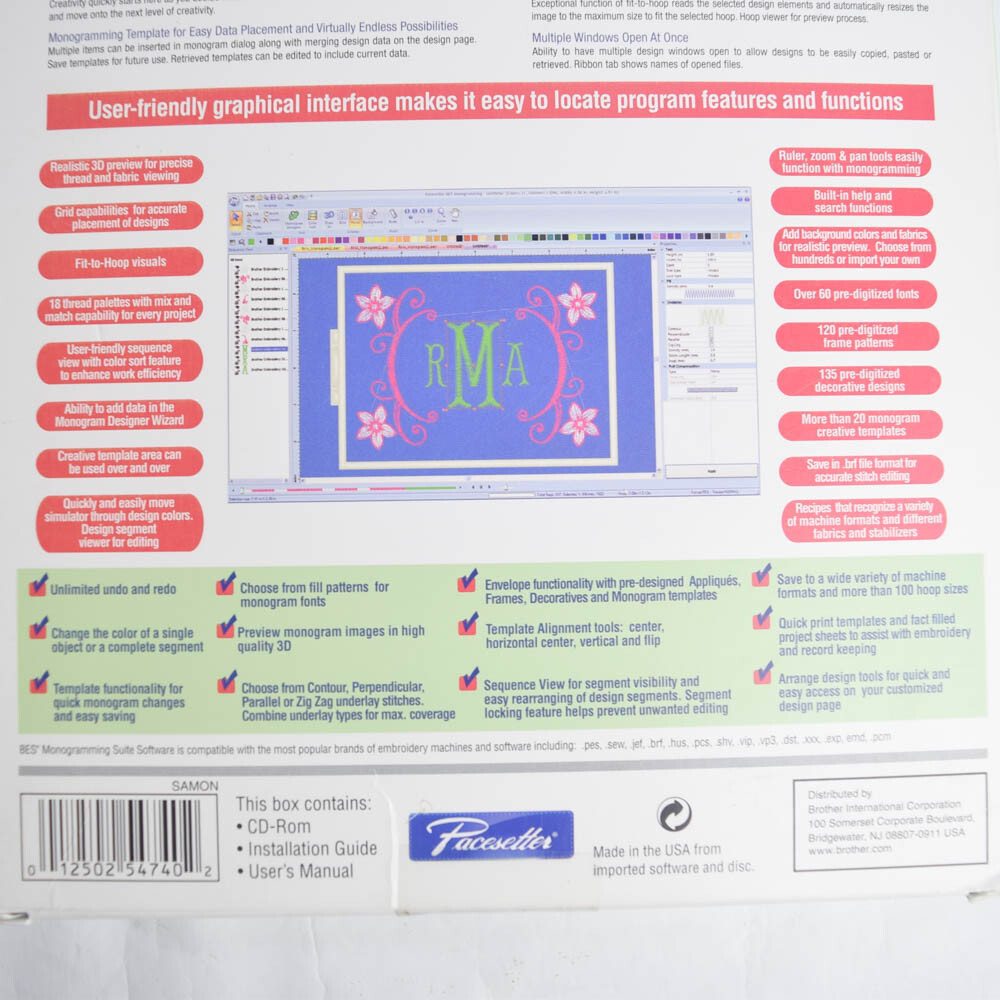 Brother BES Monogramming Suite Embroidery Software Pacesetter