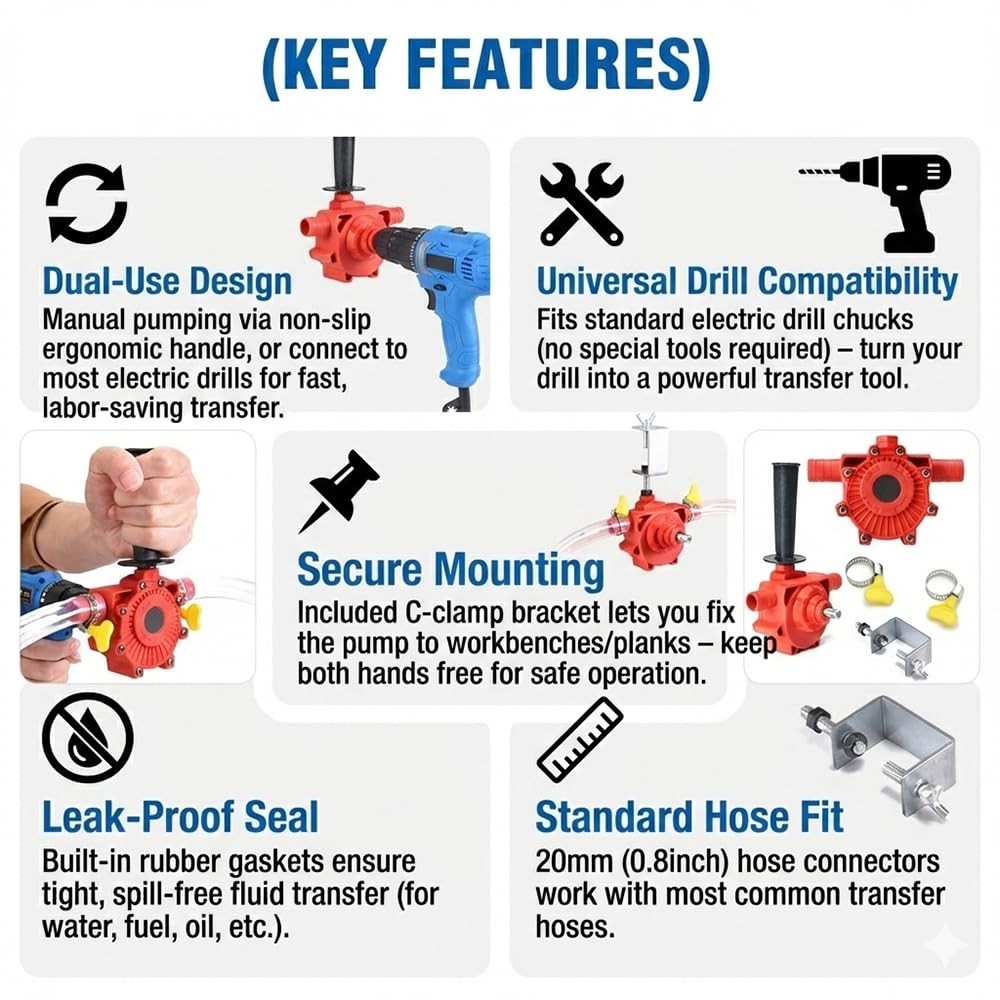 Portable Electric Drill Pump, Self-Priming Water Transfer Pump Attachment...