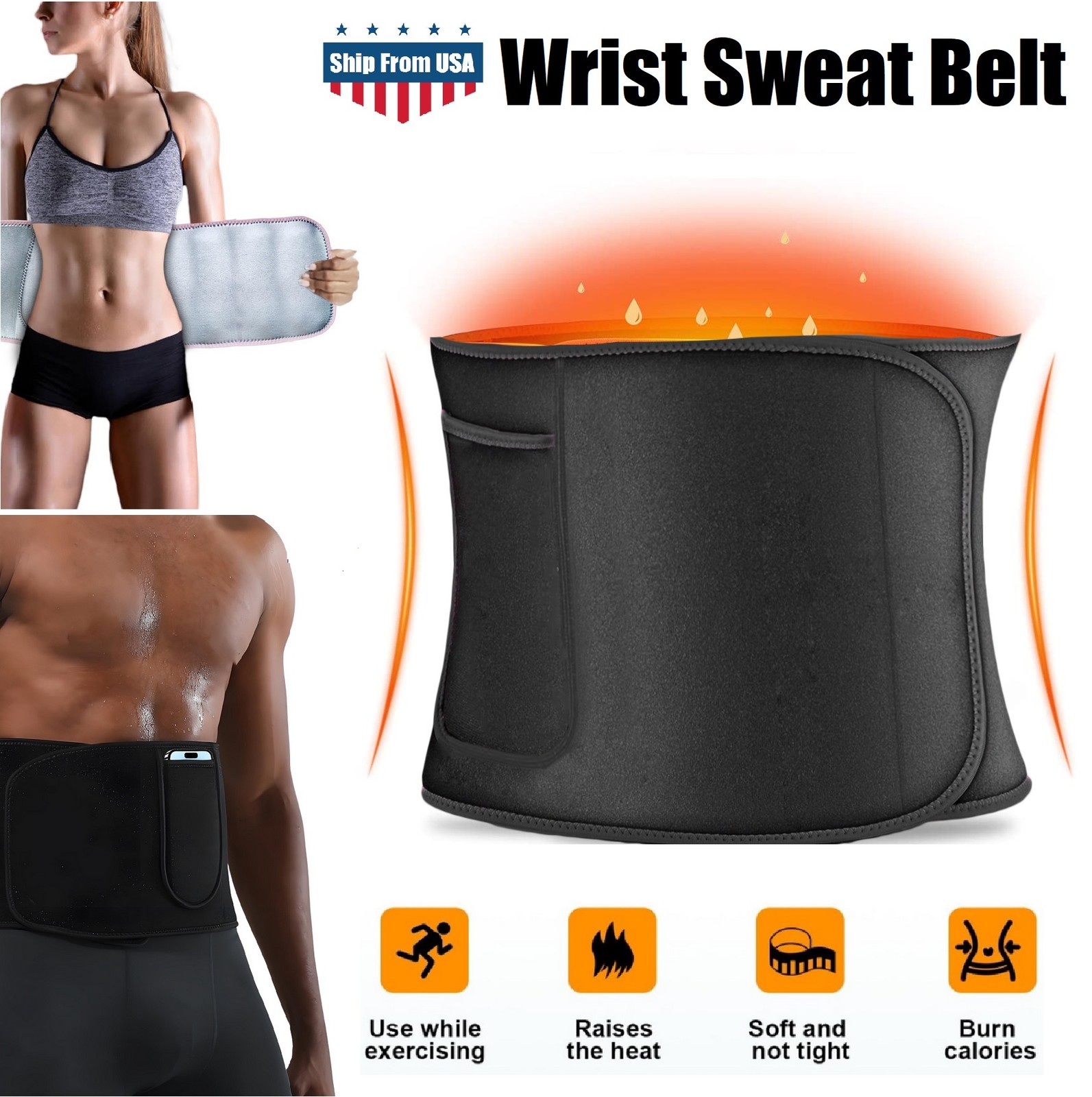 Slimming Waist Trainer & Trimmer Belt Lower Belly Fat Sweat Band Men & Women USA