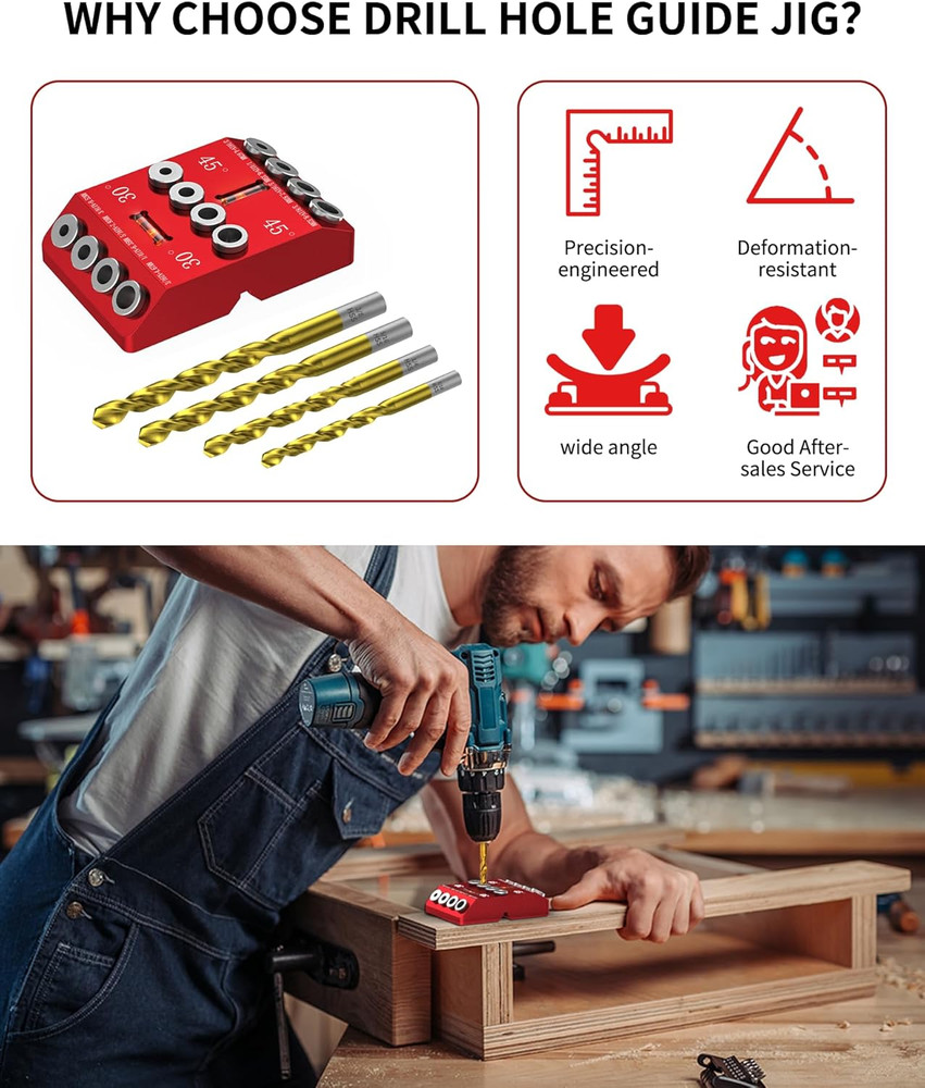 30 45 90 Degree Angle Drill Guide Jig for Hand Drill, Angle Drill Guide for Stra