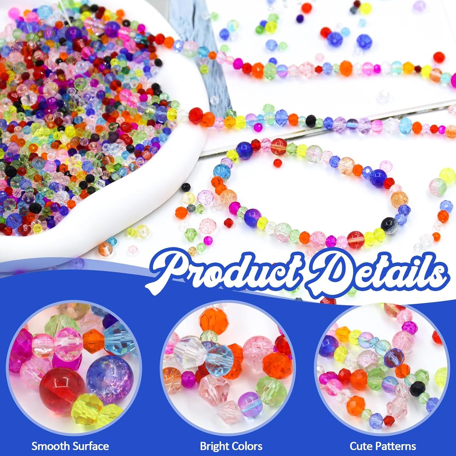 1300PCS Glass Beads for Jewelry Making Colorful Rainbow Craft Crystal Beads A...