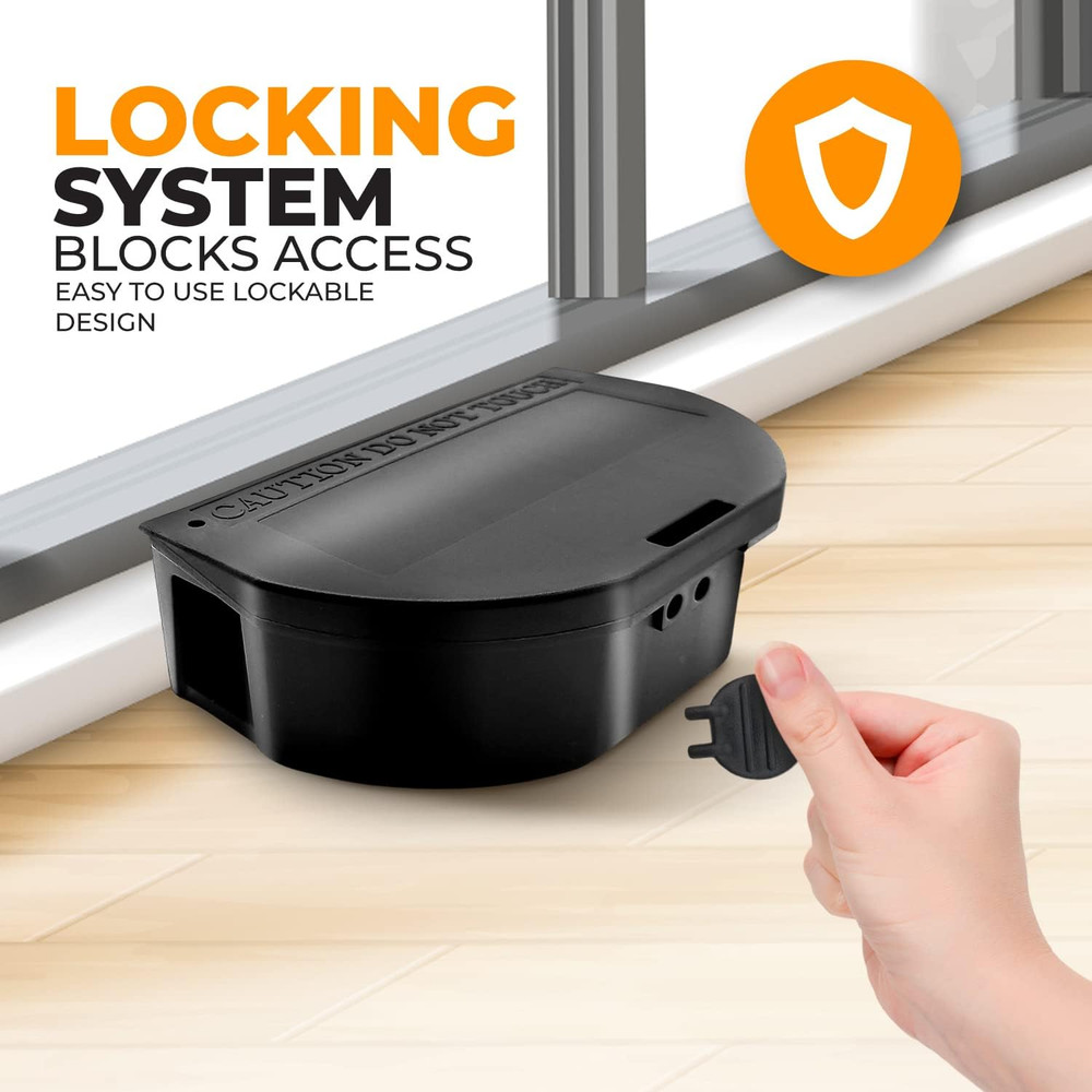 Mouse Bait Stations 8-Pack – Tamper-Resistant Locking Rodent Bait Boxes with Key