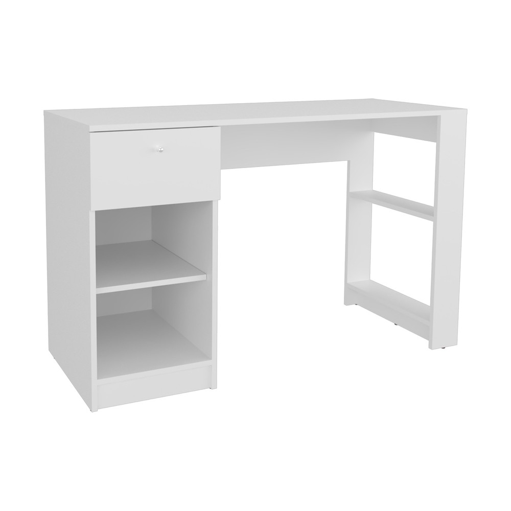 Computer Desk, 1 Drawer, 2 Shelves, White