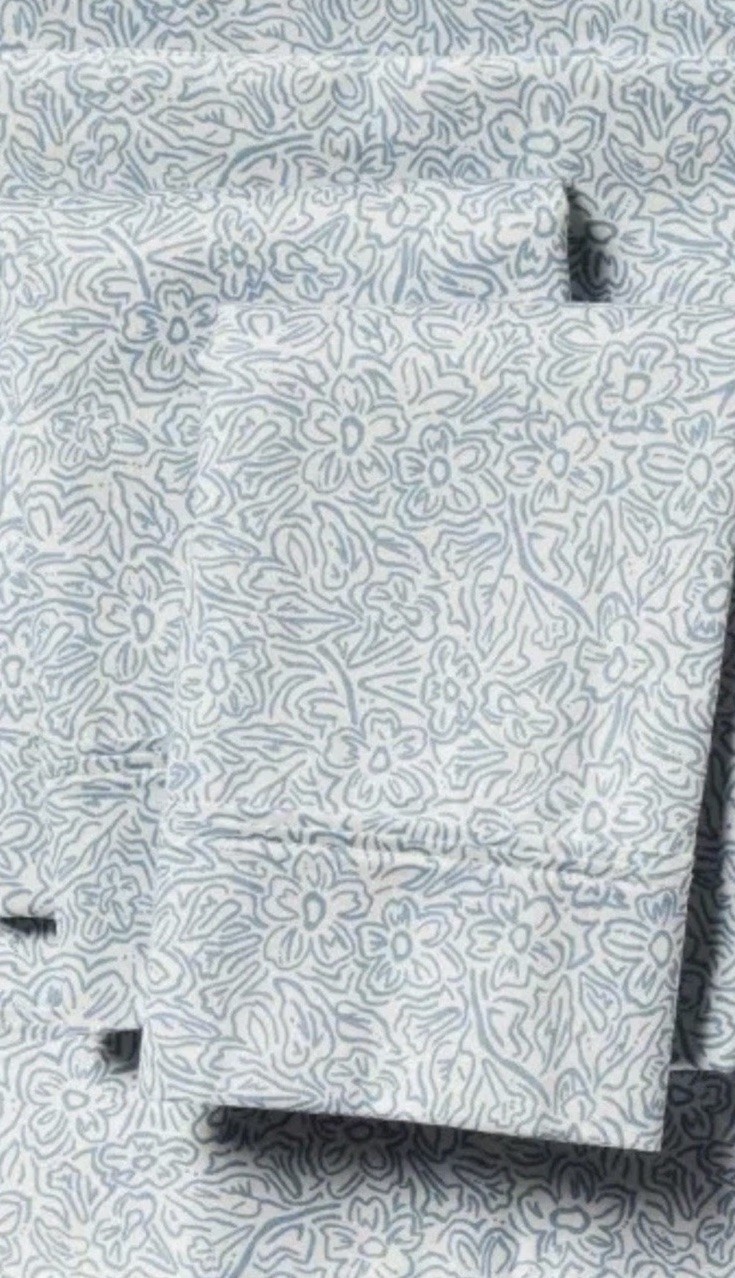 Threshold ~ FULL ~ Blue Floral ~ 4 Pc. Sheet Set ~ 100% Cotton Sateen ~ 400 TC