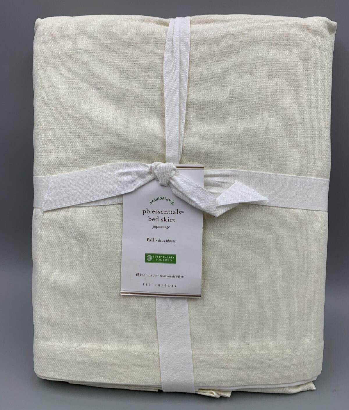 Pottery Barn Essentials Linen Cotton Bed Skirt Ivory Full 18" DROP #Q78M