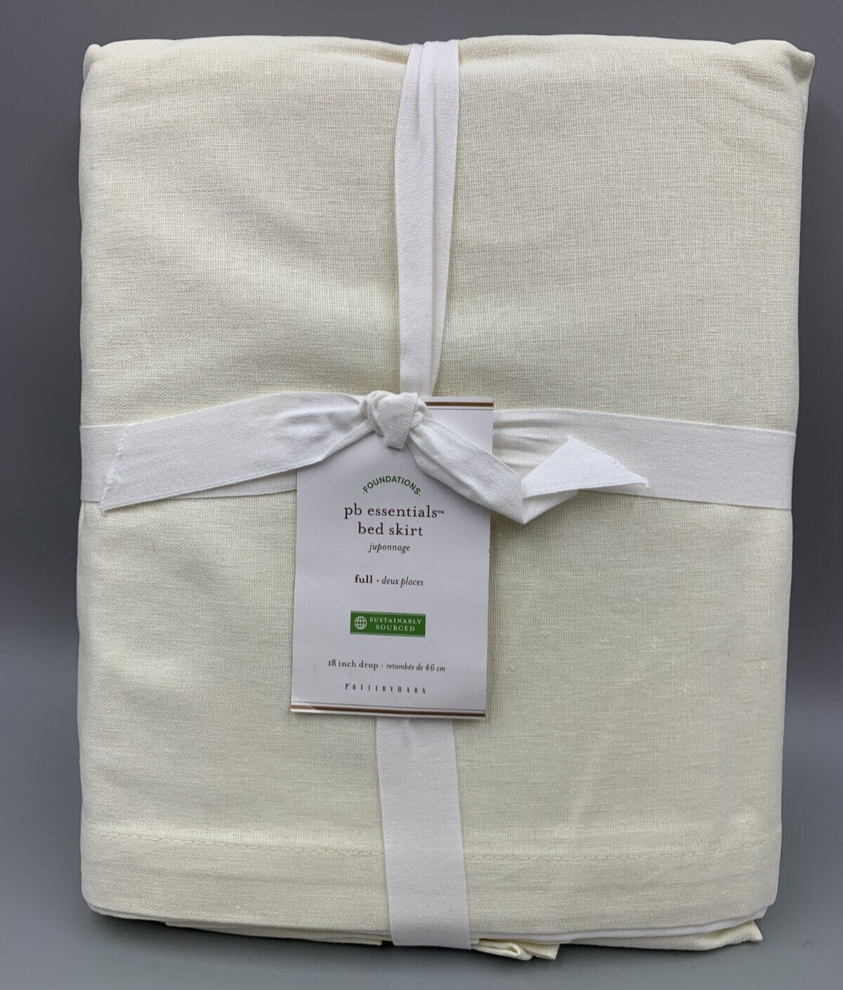 Pottery Barn Essentials Linen Cotton Bed Skirt Ivory Full 18" DROP #Q78M