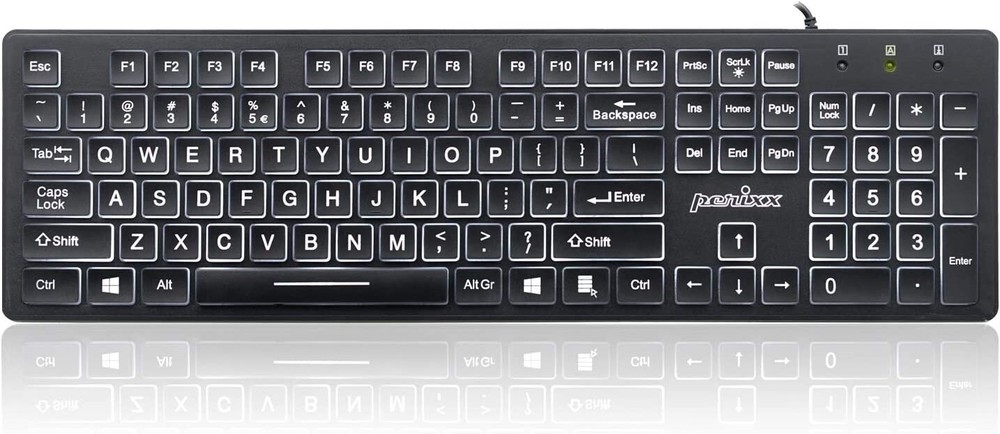 Large Print Computer Keyboard LED Lighted White Backlit Full Size Multimedia Key