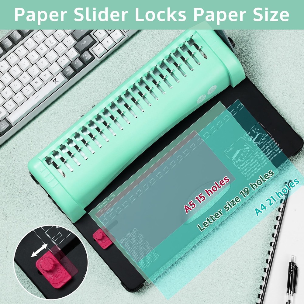 Binding Machine, 21-Hole 450 Sheets Paper Comb Punch Binder Machine for Lette...