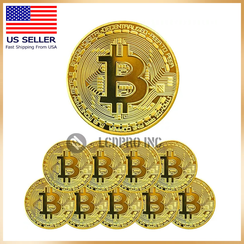 10Pcs Physical Bitcoin Coins Commemorative Gold Plated Bit Coin Collectible US