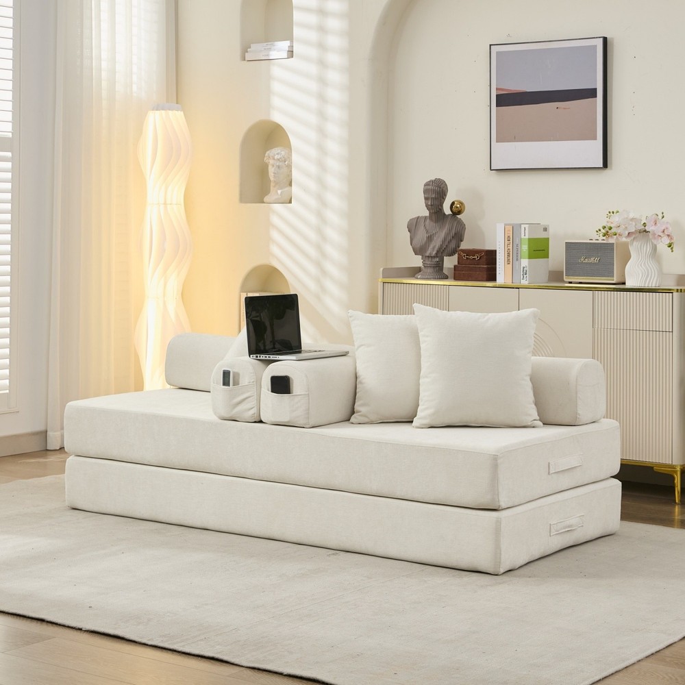Convertible Sleeper Sofa Bed Floor Couch Sofa Chairs Folding Sofa Bed w/ Pillows