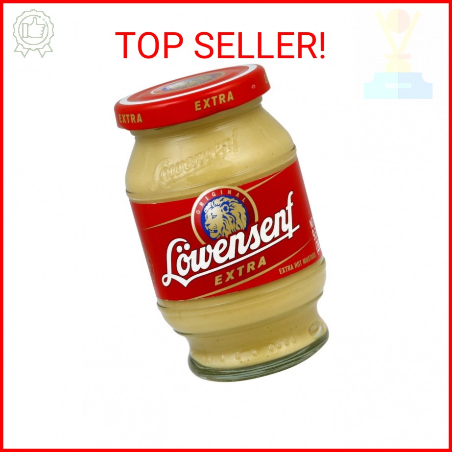Lowensenf Mustard in Jar, Extra Hot, 9.3 Ounce