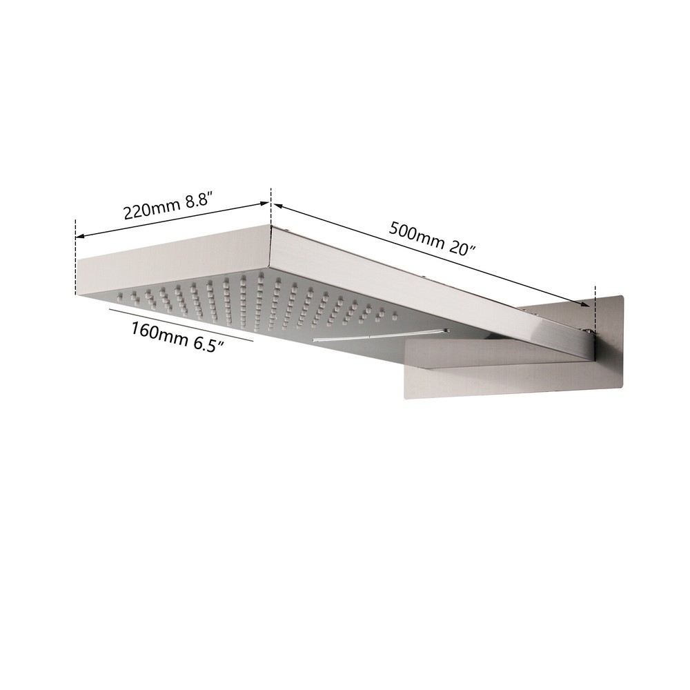 20" Rectangle Brushed Nickel Wall Mounted Rainfall Waterfall Mixer Shower Head
