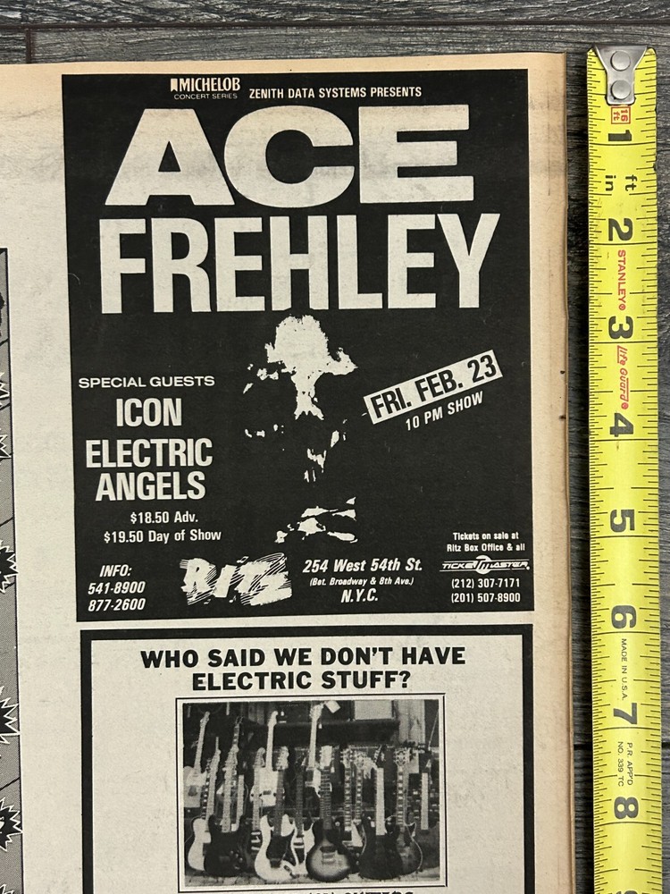 KISS Concert Ad Advert ACE FREHLEY Trouble Walkin 1990 Ritz NYC Vintage Kiss E