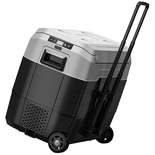 FOHO Portable Car Refrigerator with Telescopic Handle, 52 Quart - BLACK/GRAY