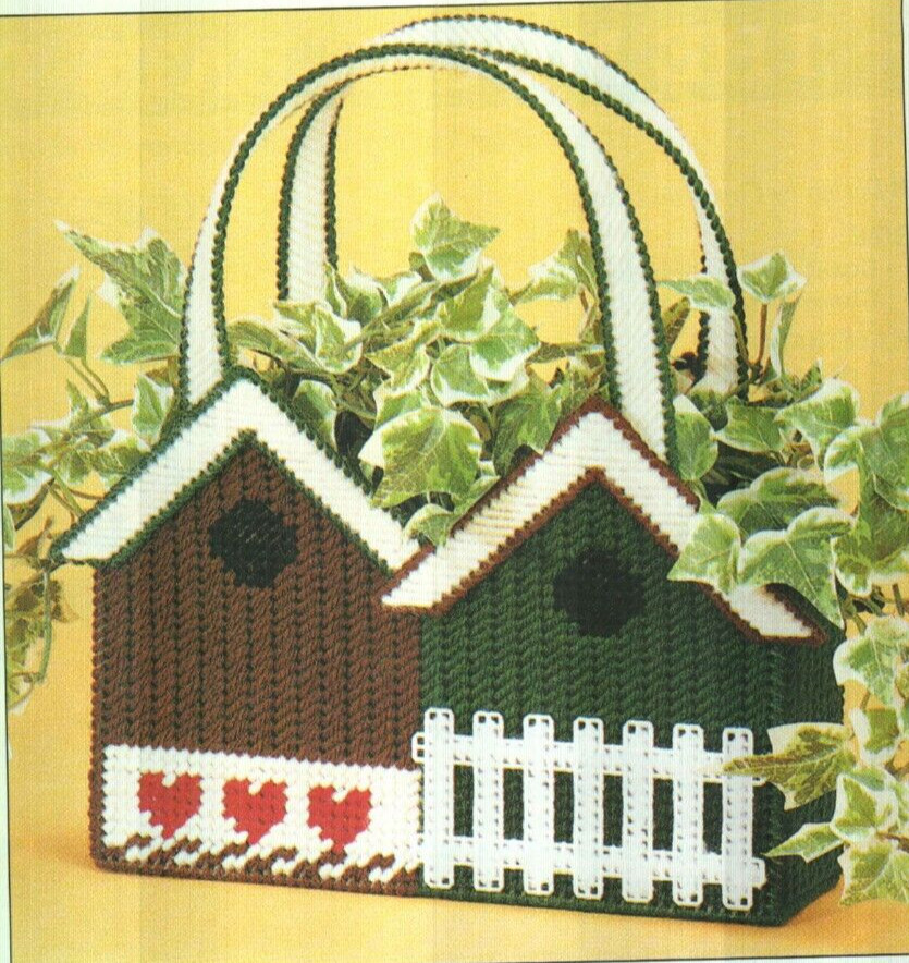 BIRDHOUSE GIFT BASKET HOME DECOR PLASTIC CANVAS PATTERN INSTRUCTIONS