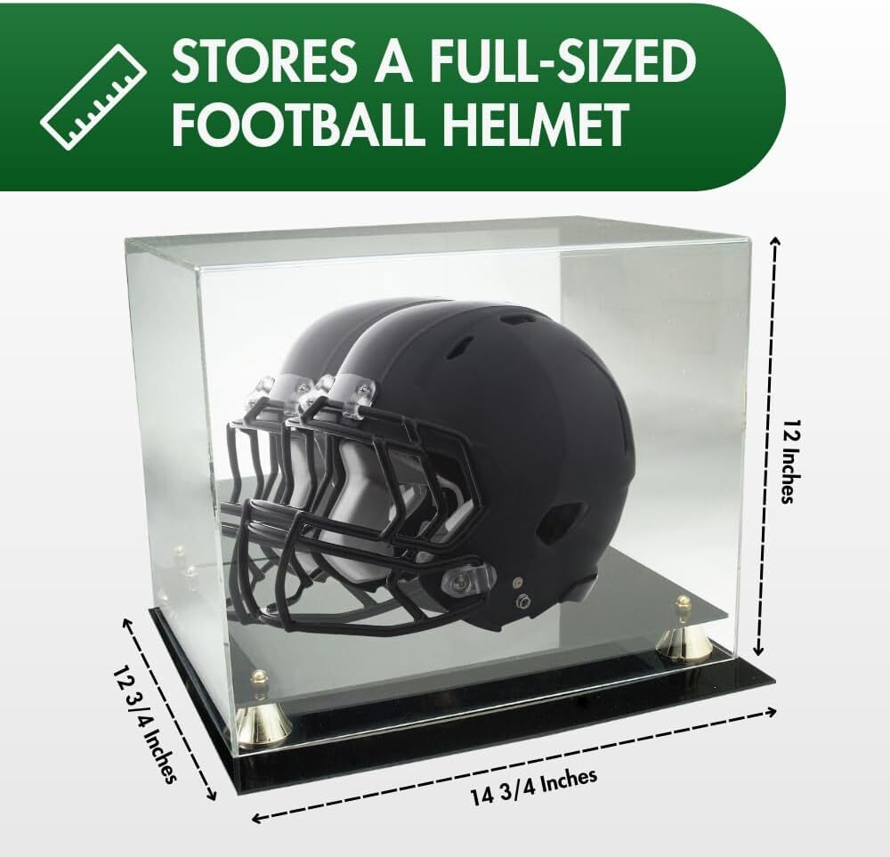 Deluxe Full Size Football Helmet UV Protected Display Case with Mirror Back