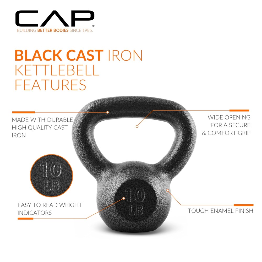 CAP Barbell Black Cast Iron Kettlebell Single or Set | 10-80 Lbs