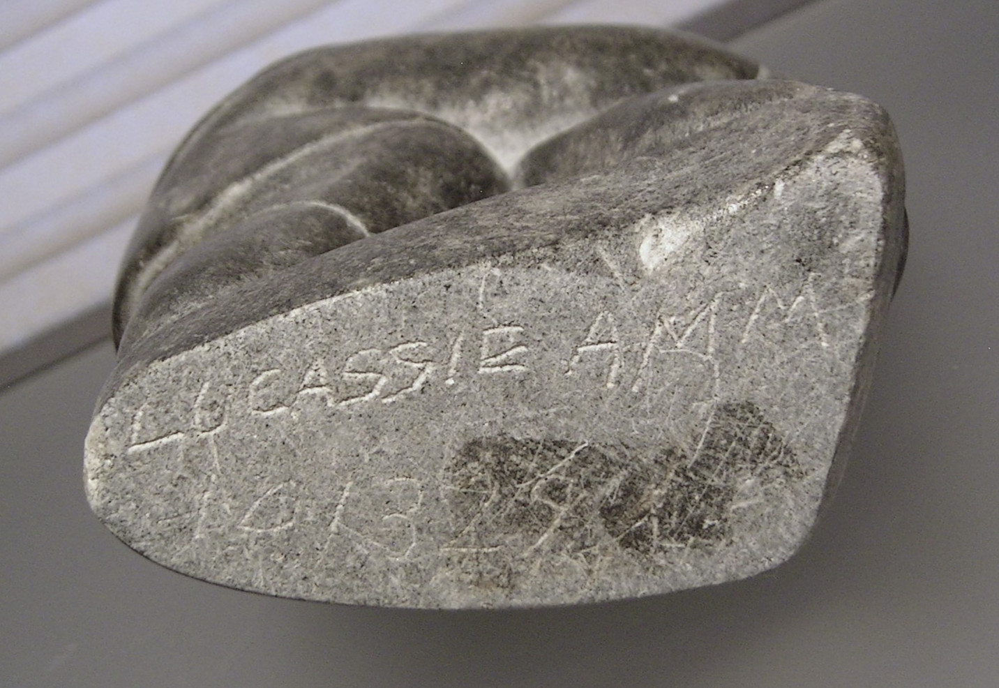 Vtg Inuit Stone Carving Sculpture Man with Seal Soapstone Signed Lucassie Amm