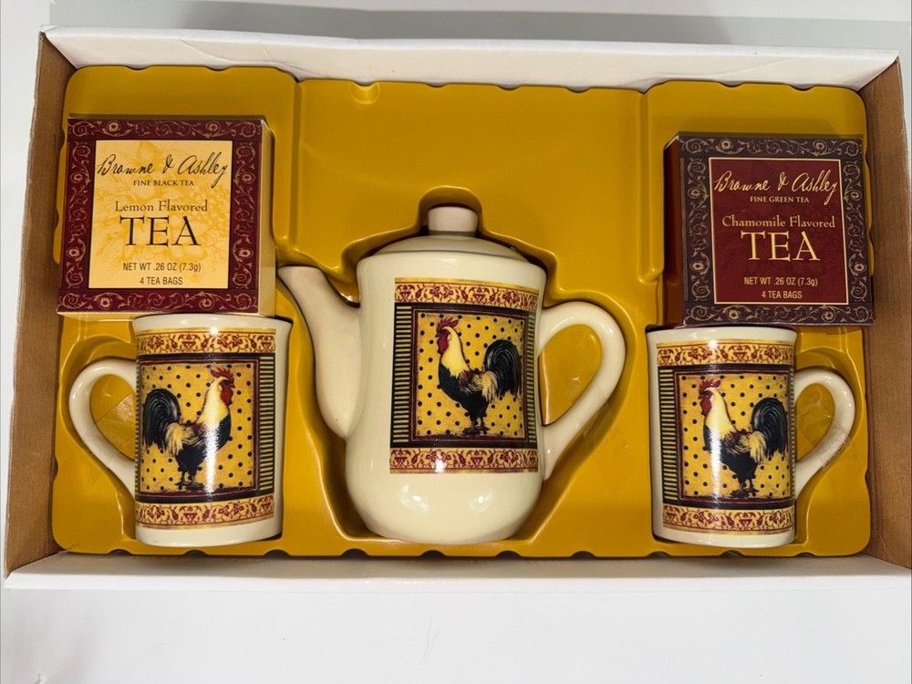 Classic Rooster Stoneware Teapot & Mug Set