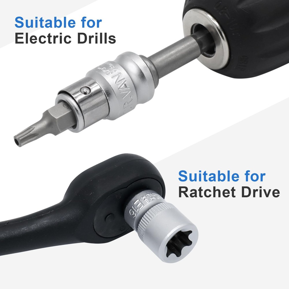 34 Pcs Torx Socket Set and Female E-Torx Star Socket Set,Include 12PCS E4-E20...