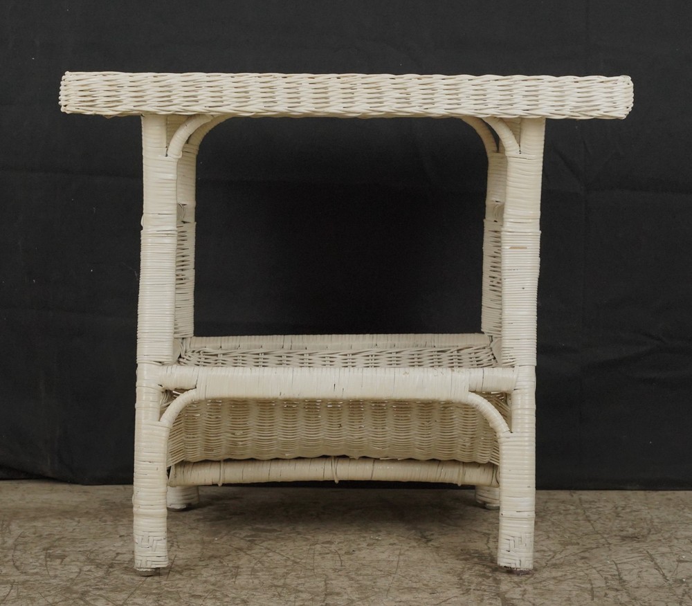 Vintage White Wicker Magazine End Table