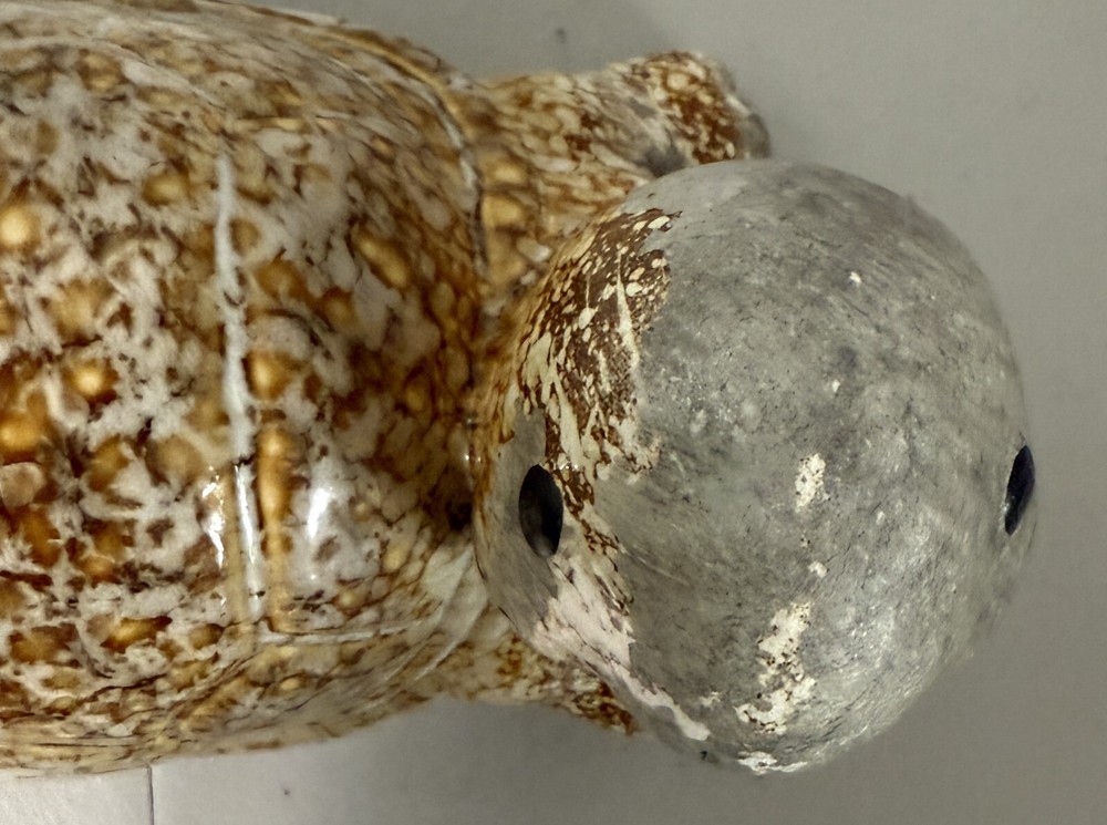 Ceramic Turtle Tortoise Figurine With Glazed Marbled Shell Clay Head Up