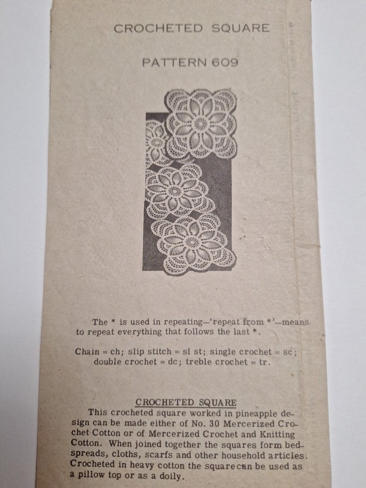 Doily Bedspread Scarf + 609 Crochet Square Pattern Cotton Thread Mail Order VTG