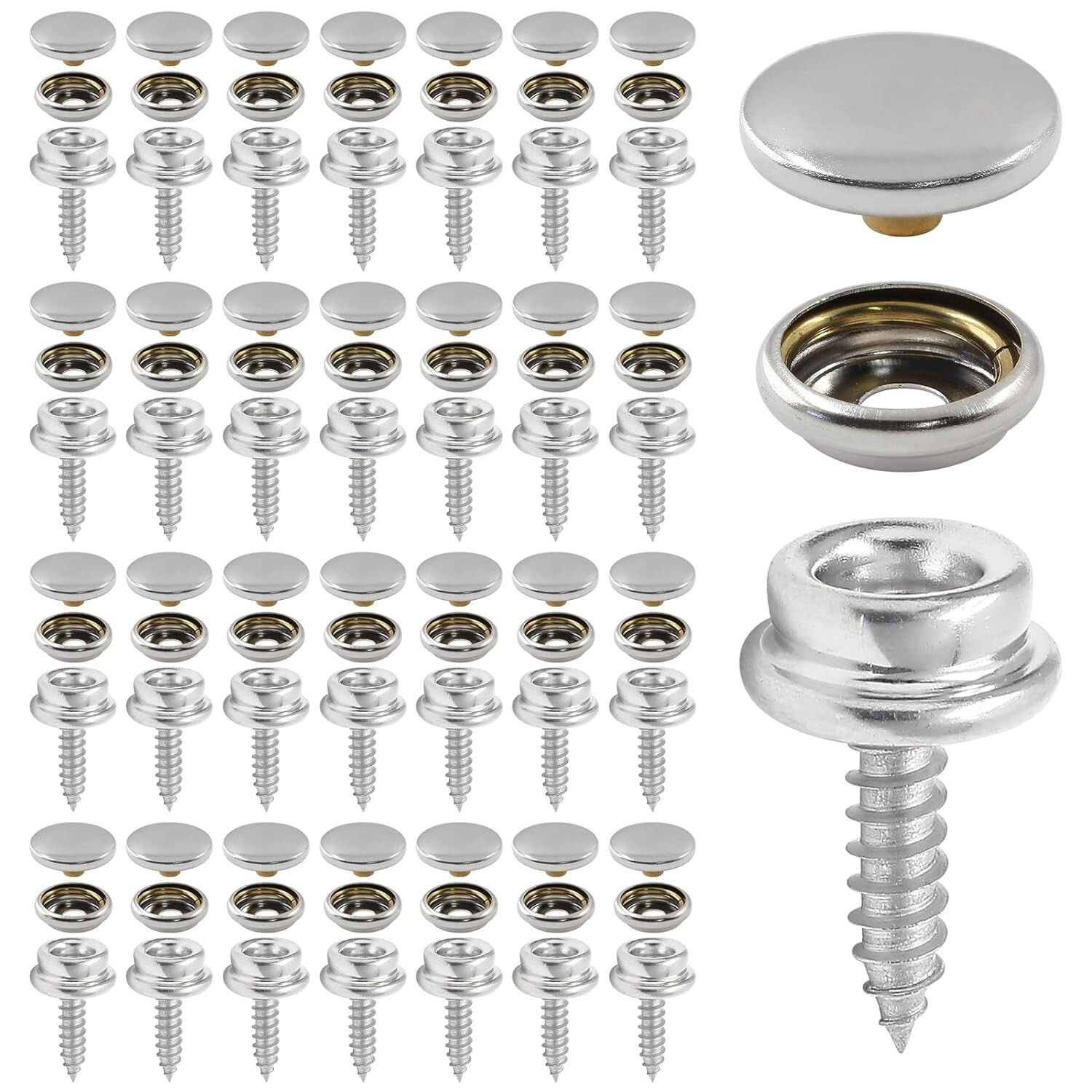 50 sets Fastener Snap Press Stud Cap Buttons With 2 Tools for Marine Boat Canvas