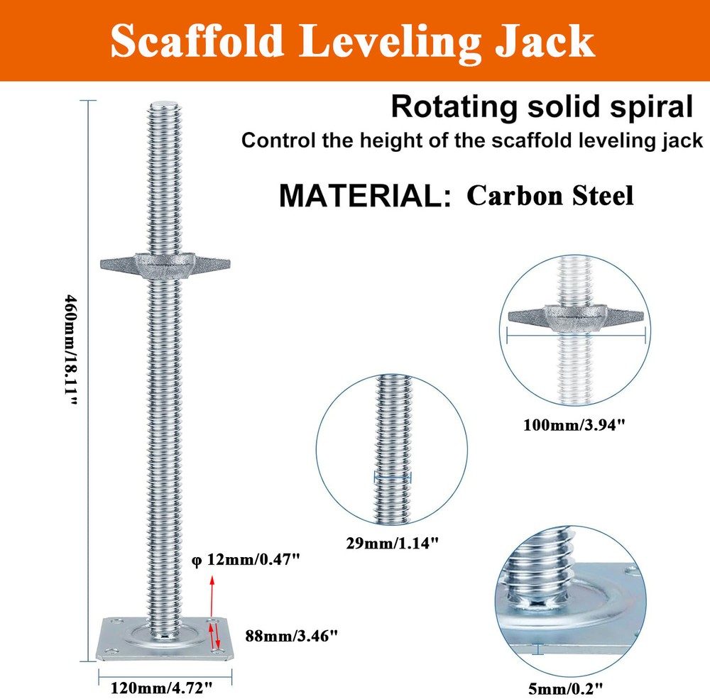 4x Adjustable Leveling Jacks Solid Screw Jacks 18" for Scaffolding w/ Base Plate