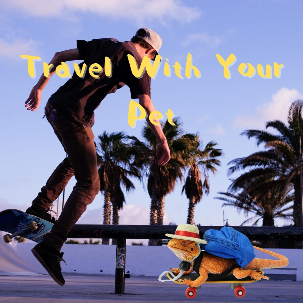 3 Pack Bearded Dragons Lizard Backpack Adjustable Hat and Mini Skateboard Fit...