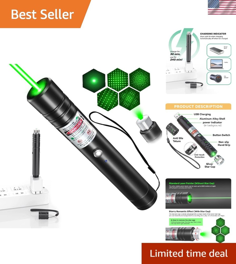High Power Tactical Green Laser Pointer with Adjustable Focus & USB Recharge