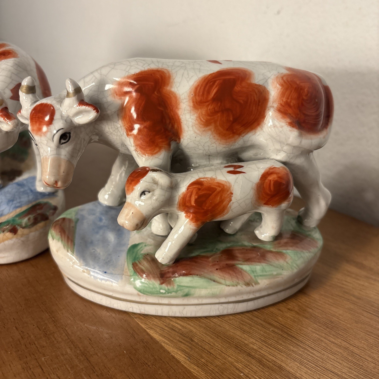 Set of 2 Staffordshire Cow and Calf Figurines
