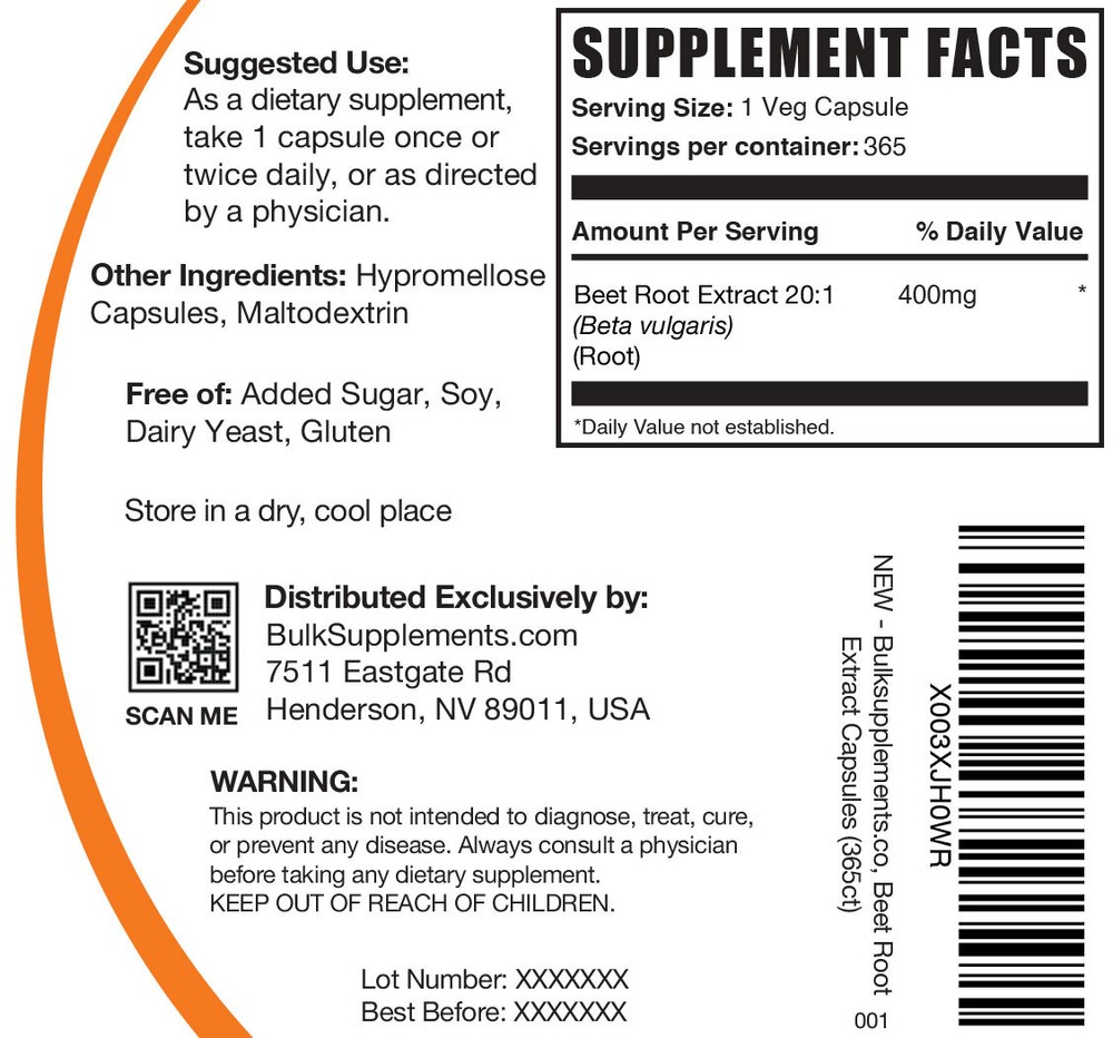 BulkSupplements Beet Root Extract 365 Capsules - 400mg Serving