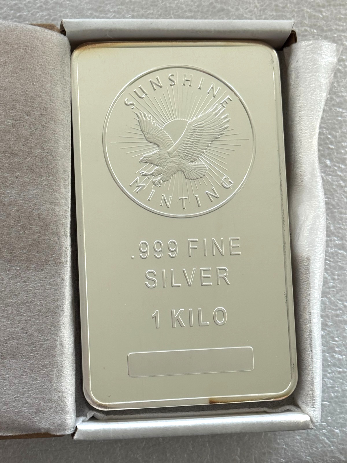 Sunshine Mint 1 Kilo Bullion Bar of 0.999 Fine Silver 32.15 troy ounces