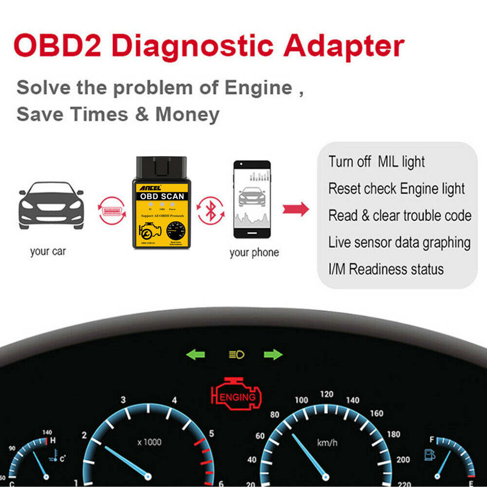 ELM327 OBD2 OBD Scanner Bluetooth Code Reader Auto Diagnostic Tool Check Engine